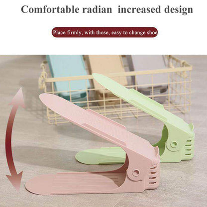 Wukusy 7277 adjustable folding shoe slots organizer with multiple compartments for versatile shoe storage.