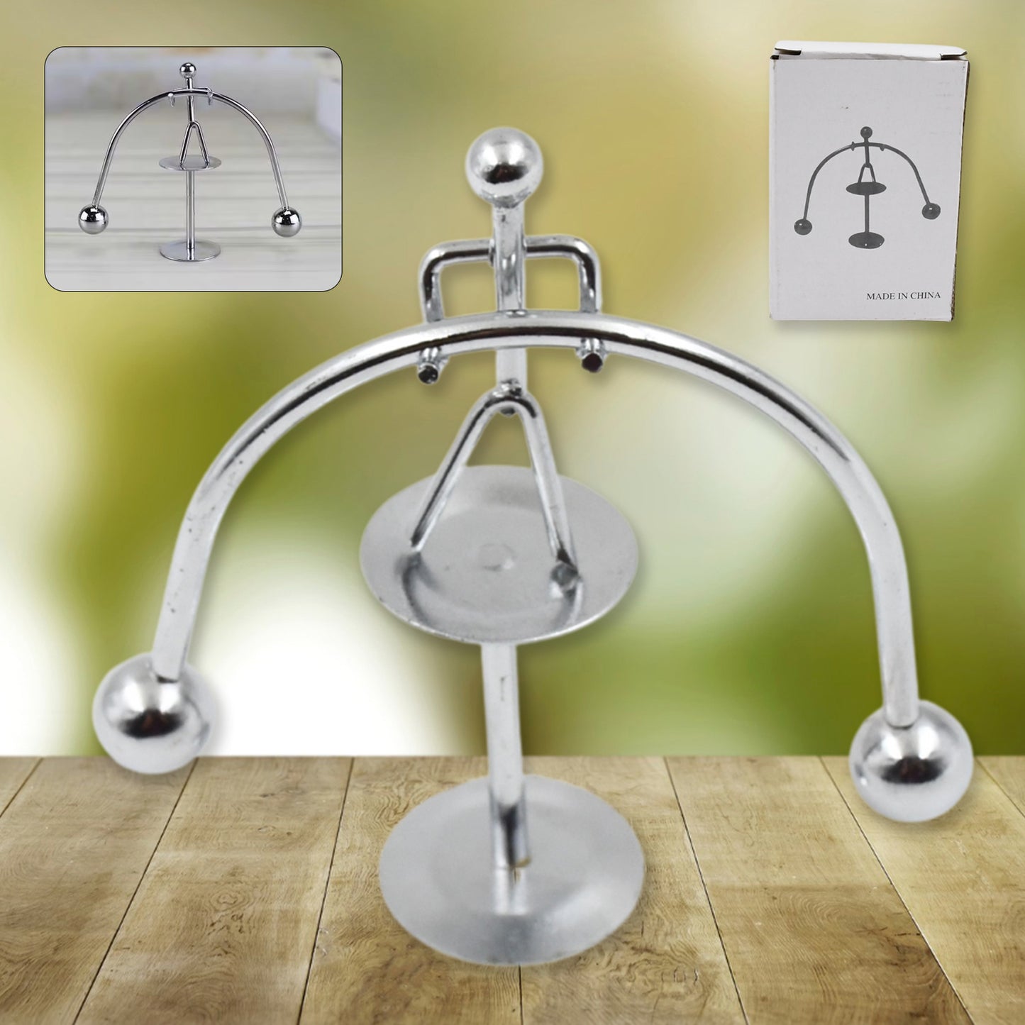 Wukusy 7850 Mini Steel Balance Toy figurine showing a small metal weightlifter in perpetual motion, ideal as desk decor or gift.