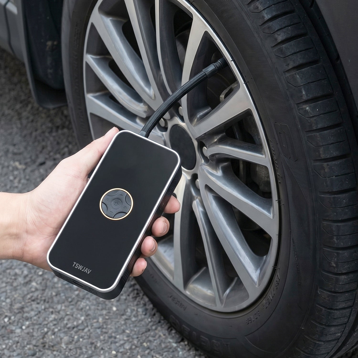 Wukusy portable electric car tire air pump with rechargeable wireless inflator and digital pressure display in a compact design