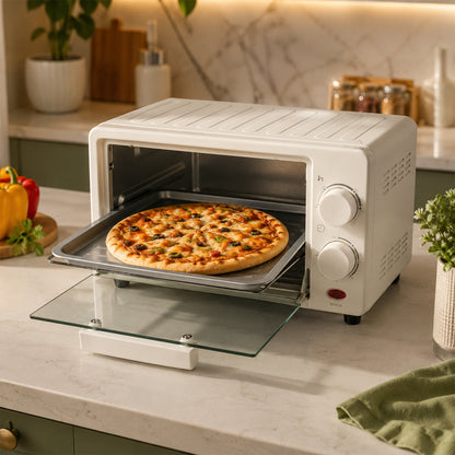 Wukusy 12L electric mini OTG oven with toaster and griller, 600W capacity, compact design for baking and toasting.