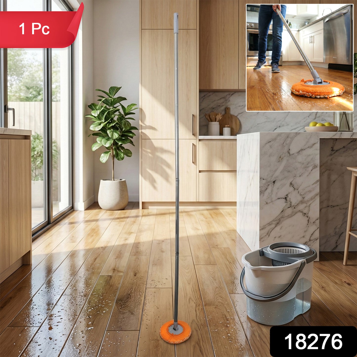 Wukusy multipurpose spin mop set with a mop head and bucket for easy cleaning and wringing.