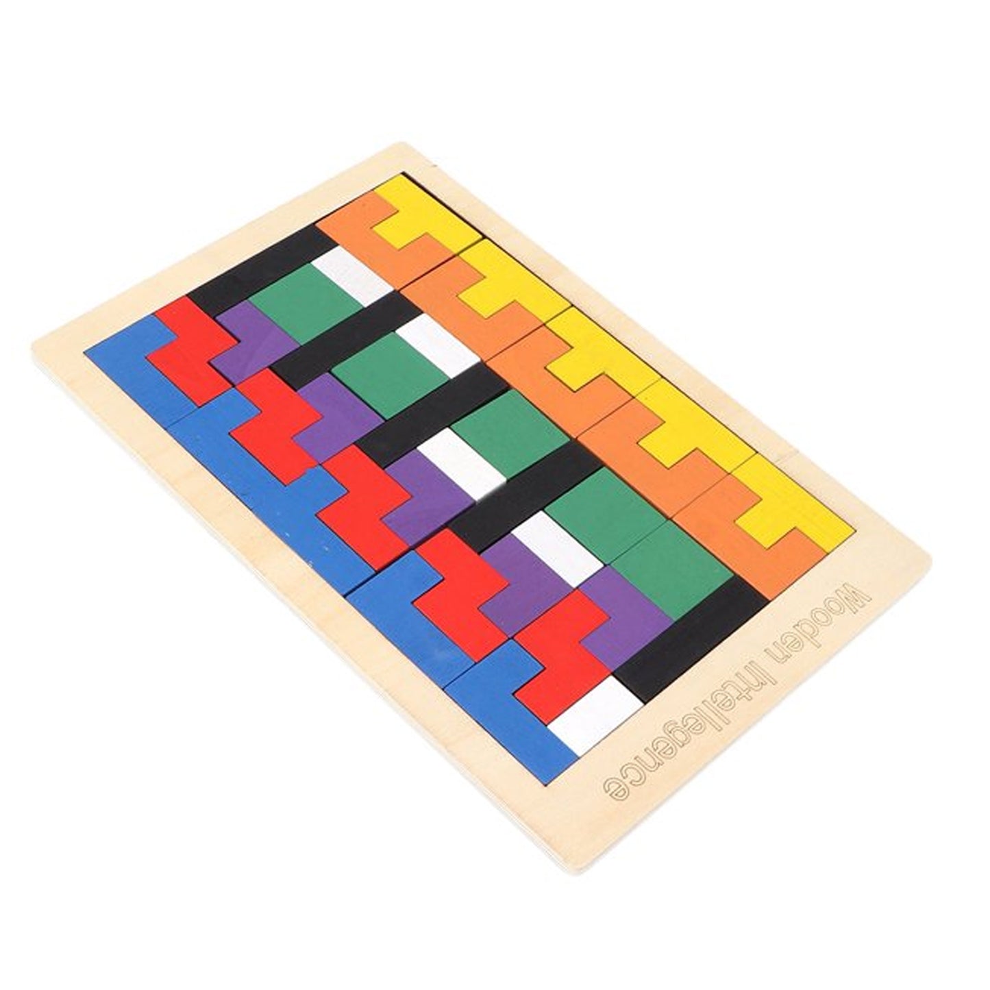 Wukusy wooden blocks puzzle for children, educational toy with colorful Russian block pieces for early childhood learning and brain development.