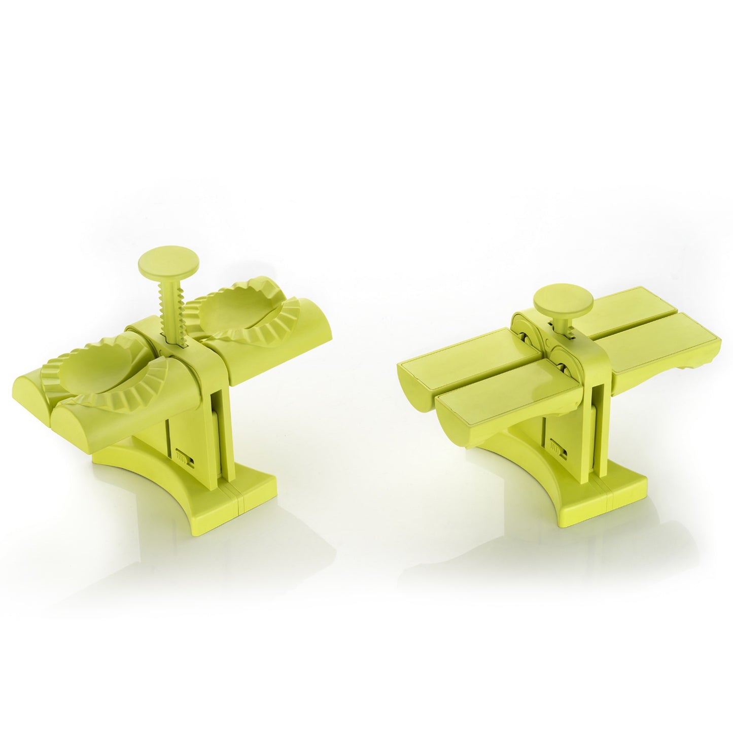Wukusy 5300 dumpling maker mold with double heads for easy, two-at-a-time dumpling wrapping; kitchen accessory for homemade dumplings.