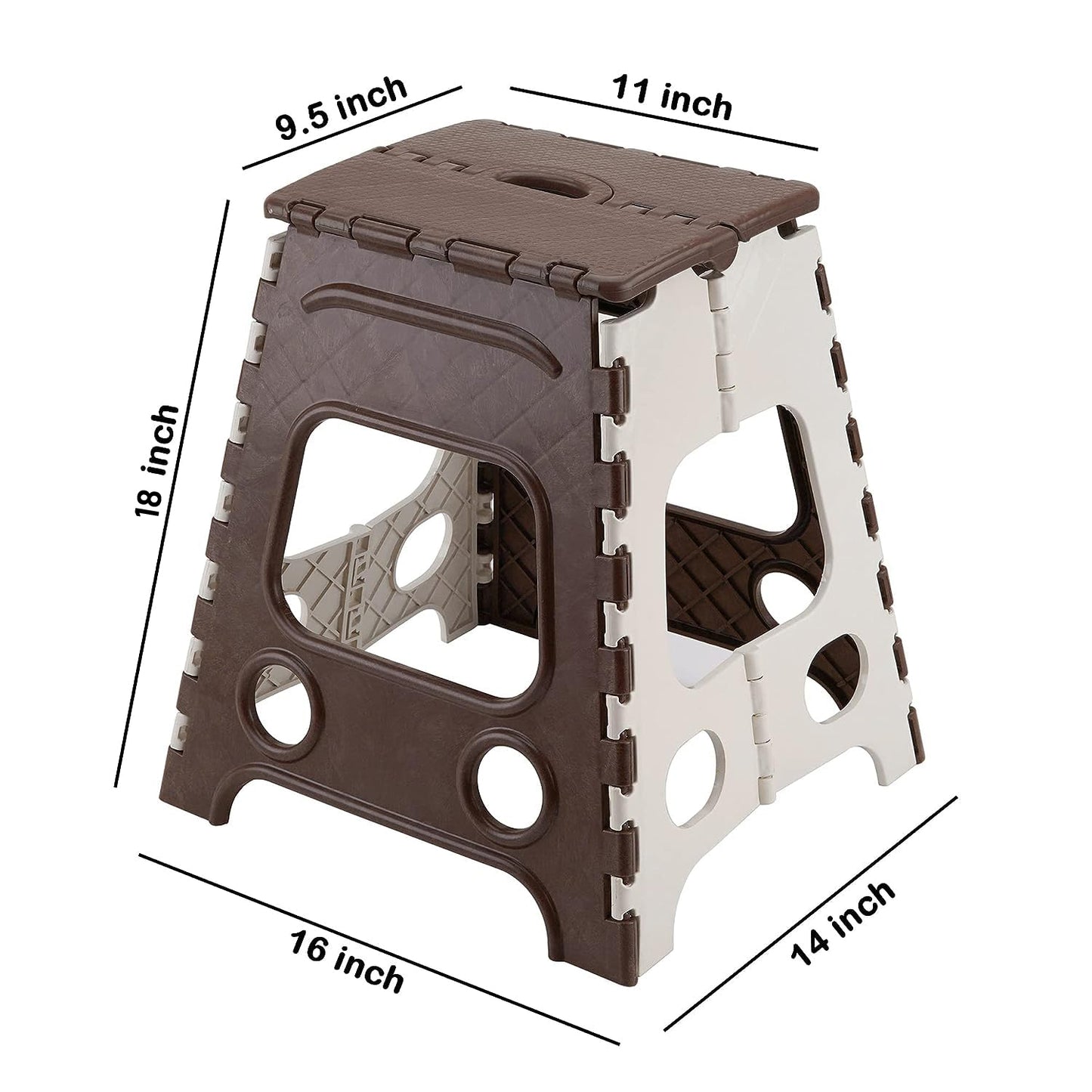 Wukusy 18-inch folding stool with non-slip surface, lightweight design, supports up to 95 kg, ideal for kitchen, garden, or bathroom use.