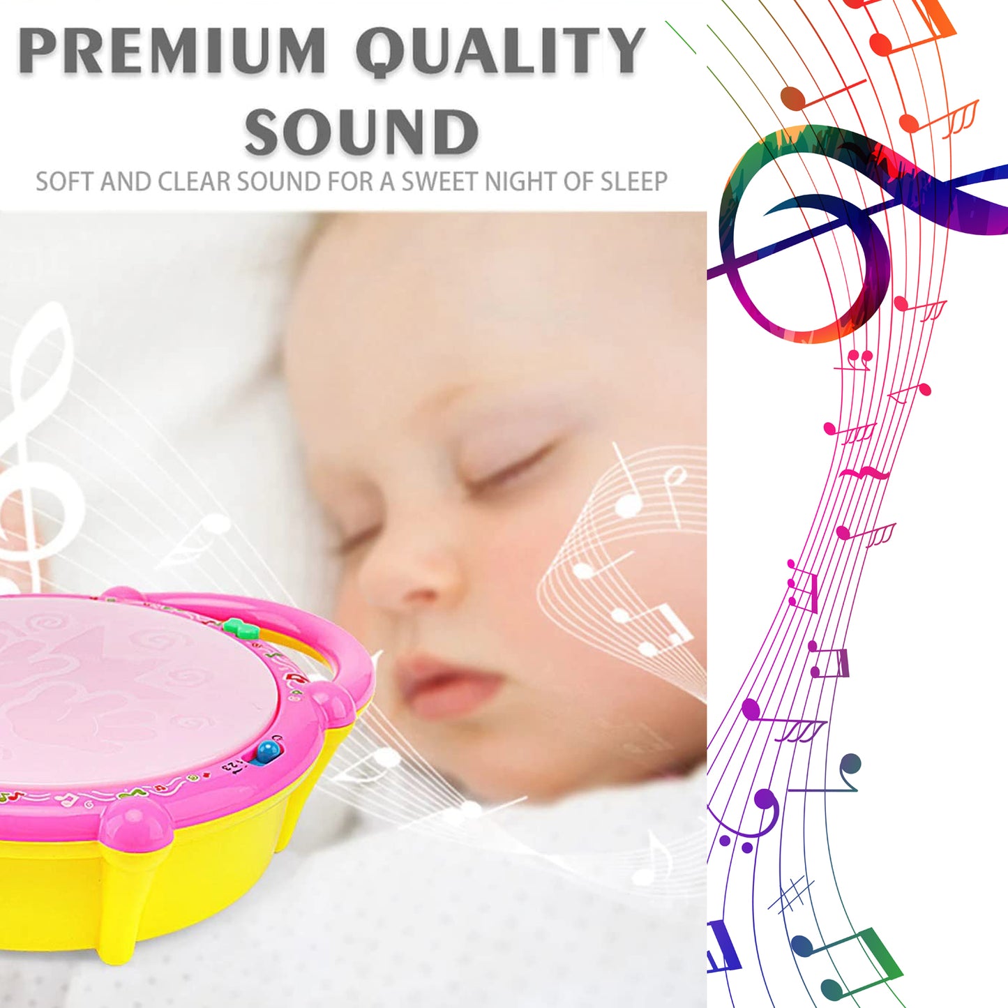 Colorful plastic Wukusy 4461 flash drum toy for kids with lights, musical sounds, and a playful design for children.