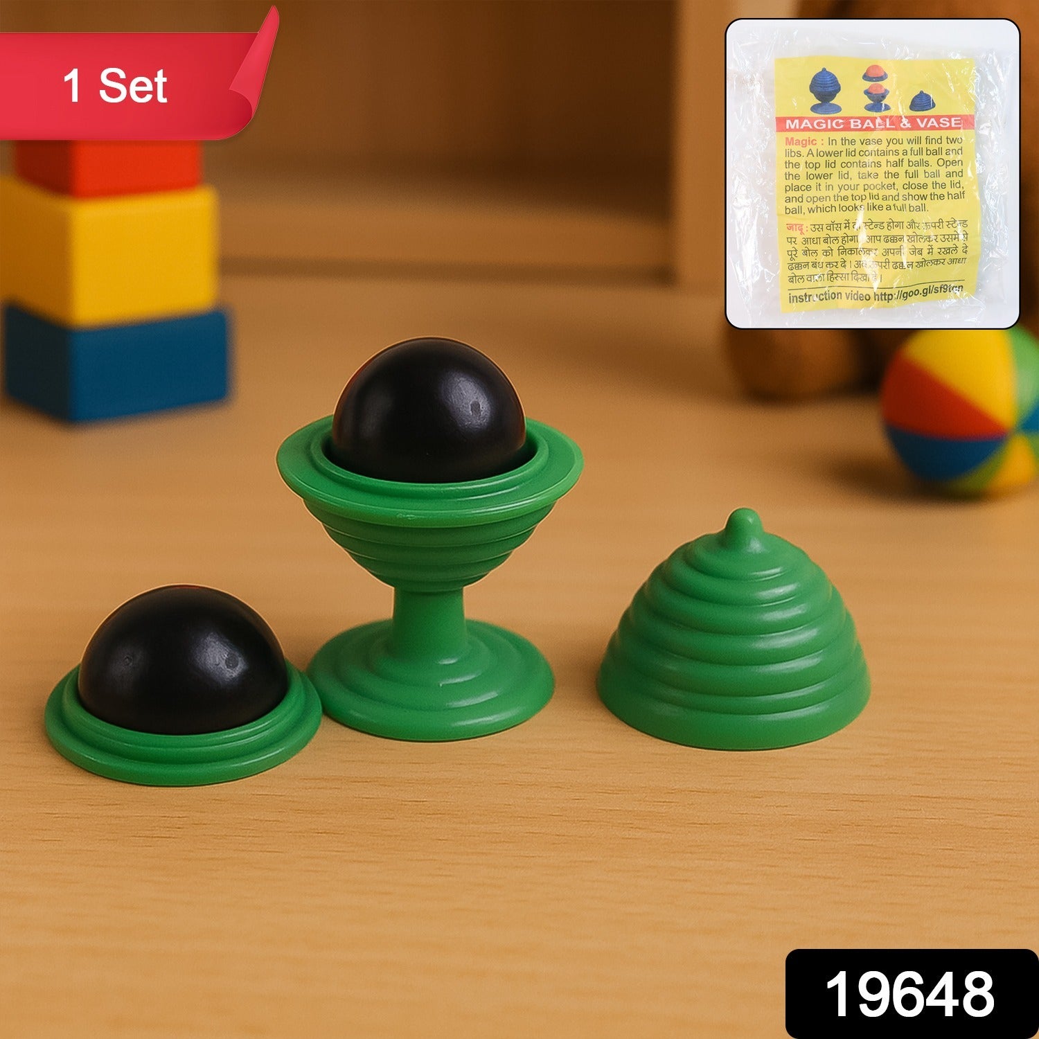 Wukusy Aditi Classic Magic Ball and Vase trick toy set with colorful balls and transparent vase for performing magic illusions.