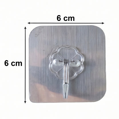 Transparent heavy-duty self-adhesive wall hook by Wukusy mounted on a wall for hanging items