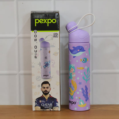 Wukusy Pexpo Pico Art 500ml stainless steel insulated water bottle with printed design, hot and cold beverage capability