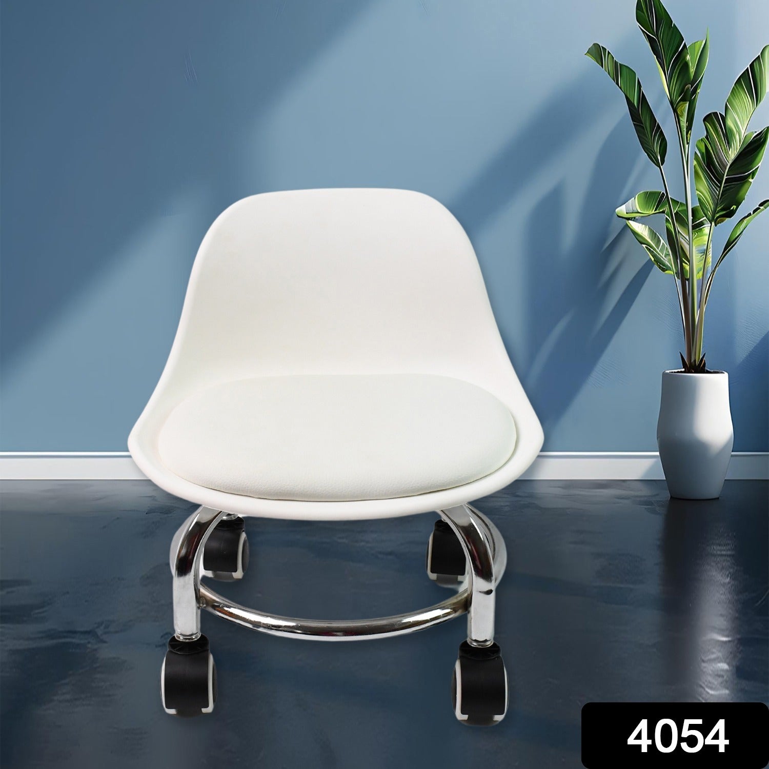 Wukusy 4054 low round rolling pedicure stool with colorful wheels, suitable for home, office, fitness, or garden use.