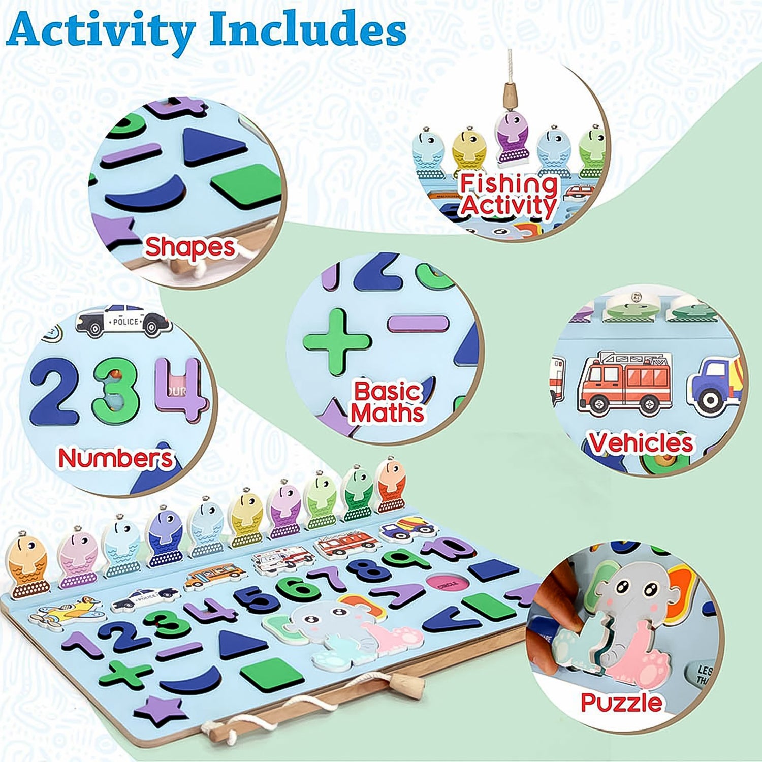 Wukusy wooden number puzzle match board with magnetic rods, featuring colorful numbered pieces for educational play.