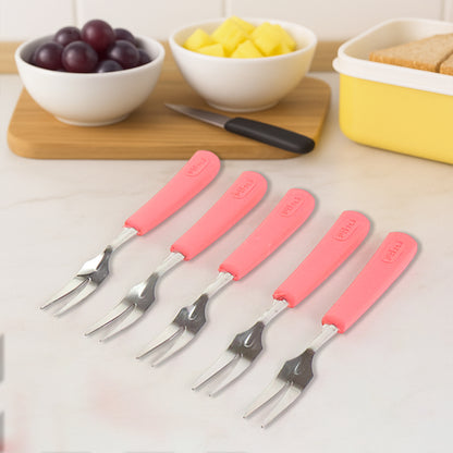 Wukusy premium stainless steel fruit fork set with 10 pieces and soft non-slip handles, ideal for home and kitchen use