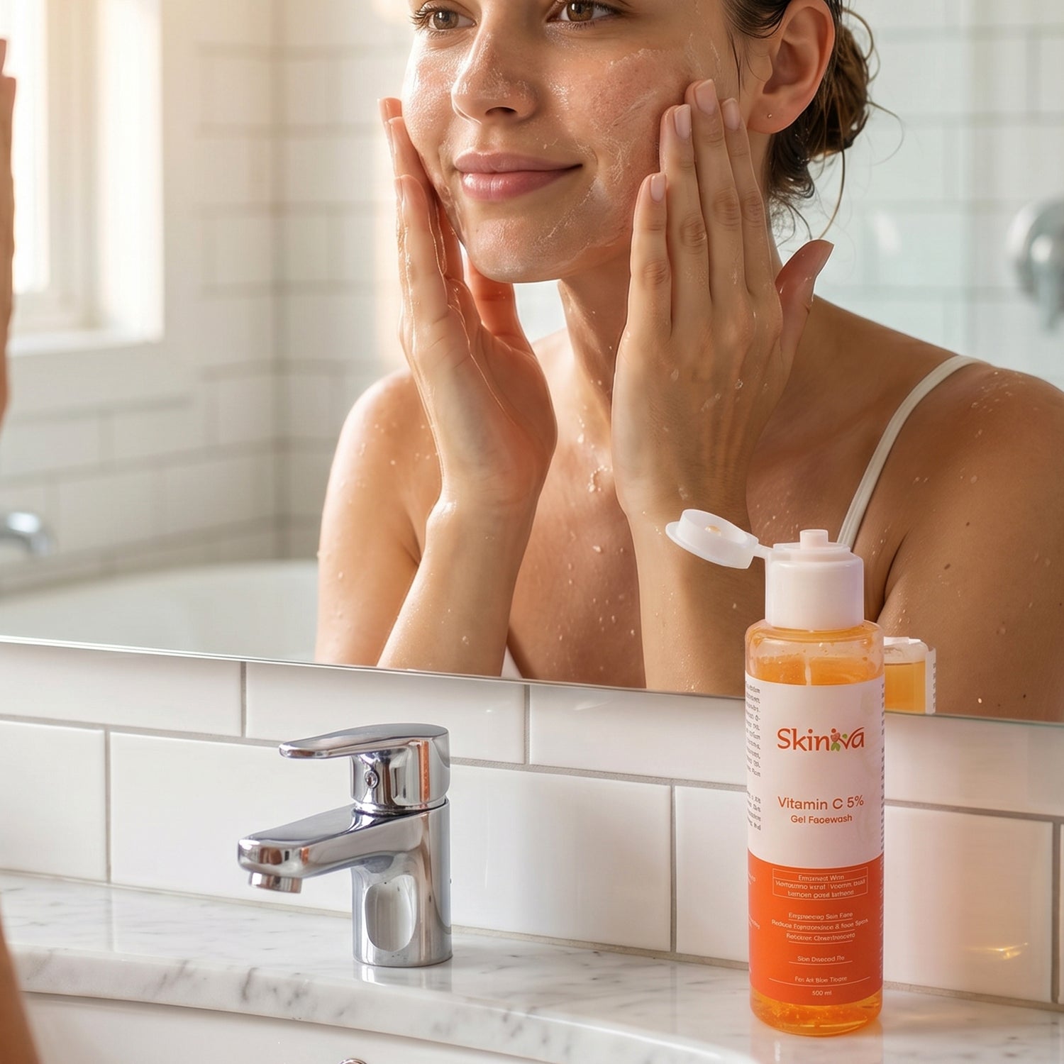 Wukusy Brightening Vitamin C Gel Face Wash in 100ml tube, showing the cleanser with vibrant packaging and fresh citrus accents.