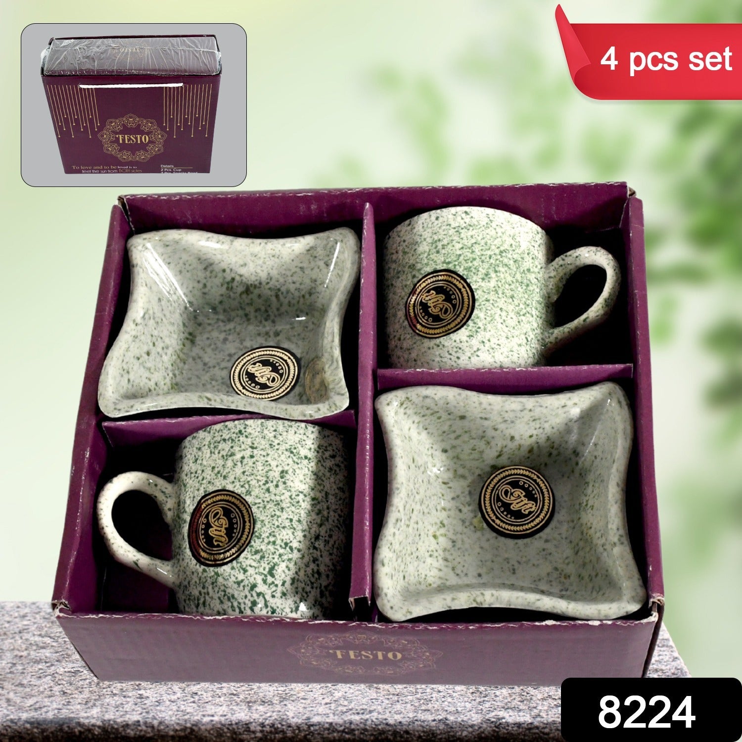 Wukusy Festo ceramic tea cups and mugs set with snack bowl, including milk and coffee cups for household or outdoor use.