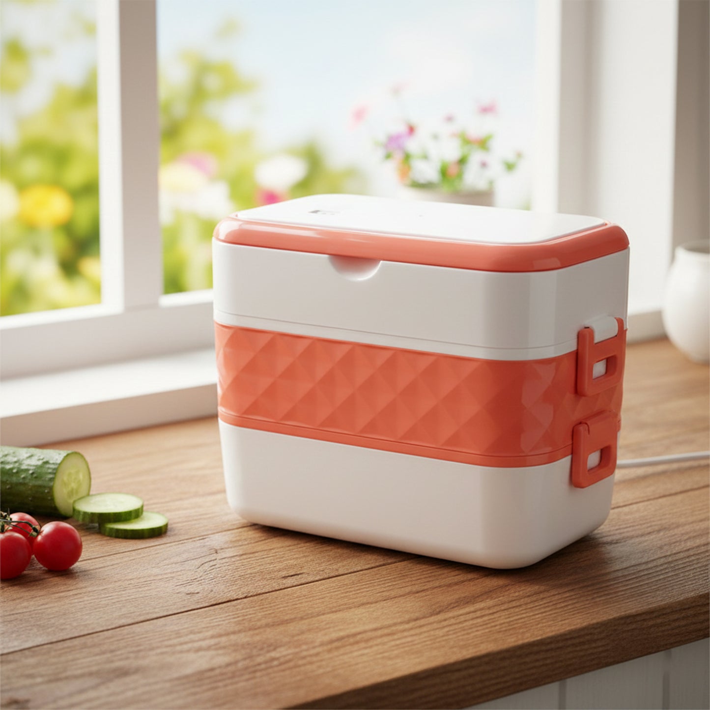 Wukusy electric heated lunch box with stainless steel inner containers, portable food warmer for hot meals on the go