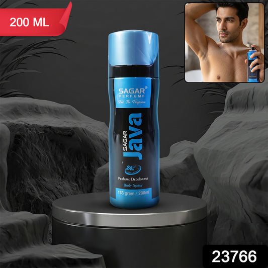 Wukusy Sagar Java perfume body spray for men, 200ml bottle with sleek design and label showcasing the product.