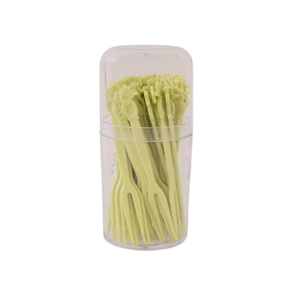 Set of 50 Wukusy plastic mini fruit and dessert forks, lightweight and colorful for serving cake and fruit.