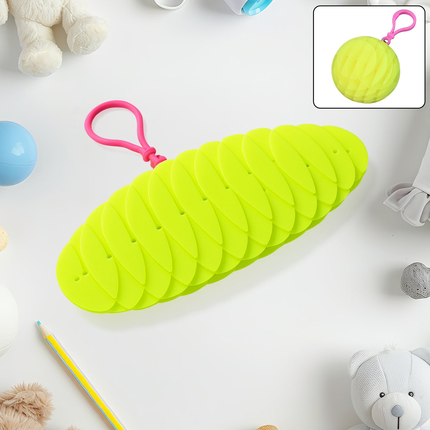 Wukusy flexible plastic worm fidget toy, a colorful sensory toy with bendable segments for stress relief and tactile fun.