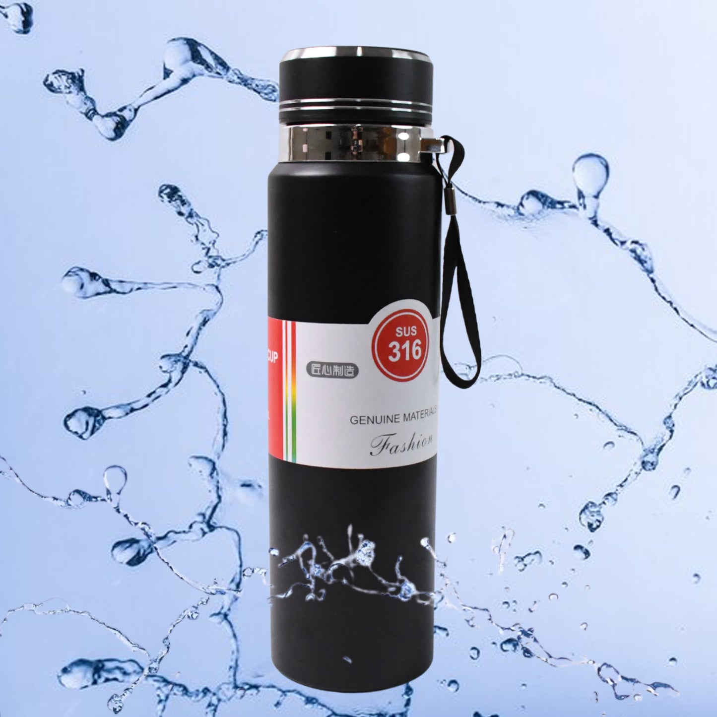 Stainless steel Wukusy double wall insulation water bottle, 1000 ml, with sleek design and secure lid for home and kitchen use