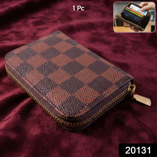 Wukusy Zip Card Holder Wallet with multiple card slots, compact black organizer case for storing credit cards and IDs.
