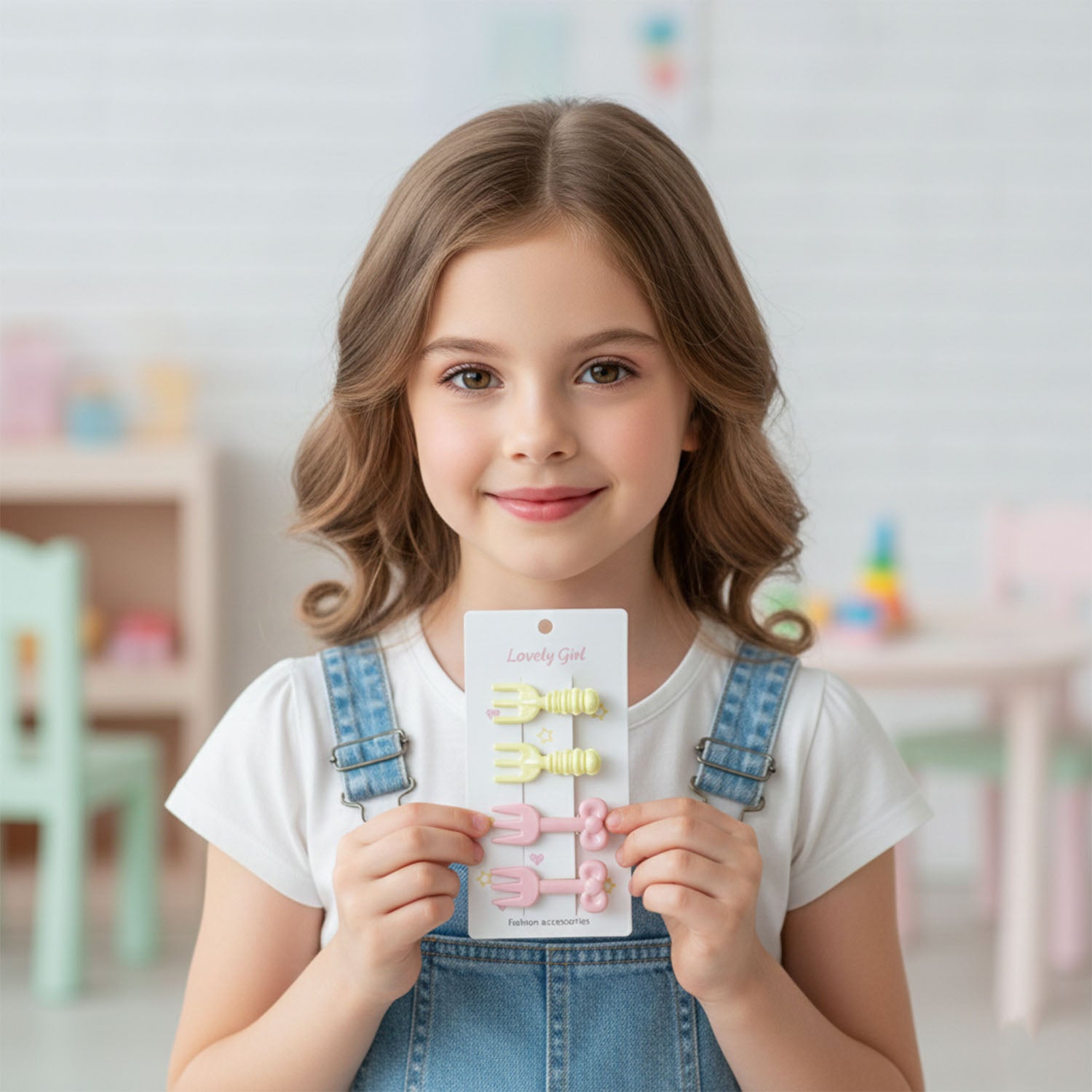 Set of four Wukusy mini fork-shaped hair clips for girls and women, featuring cute and functional hair accessories.