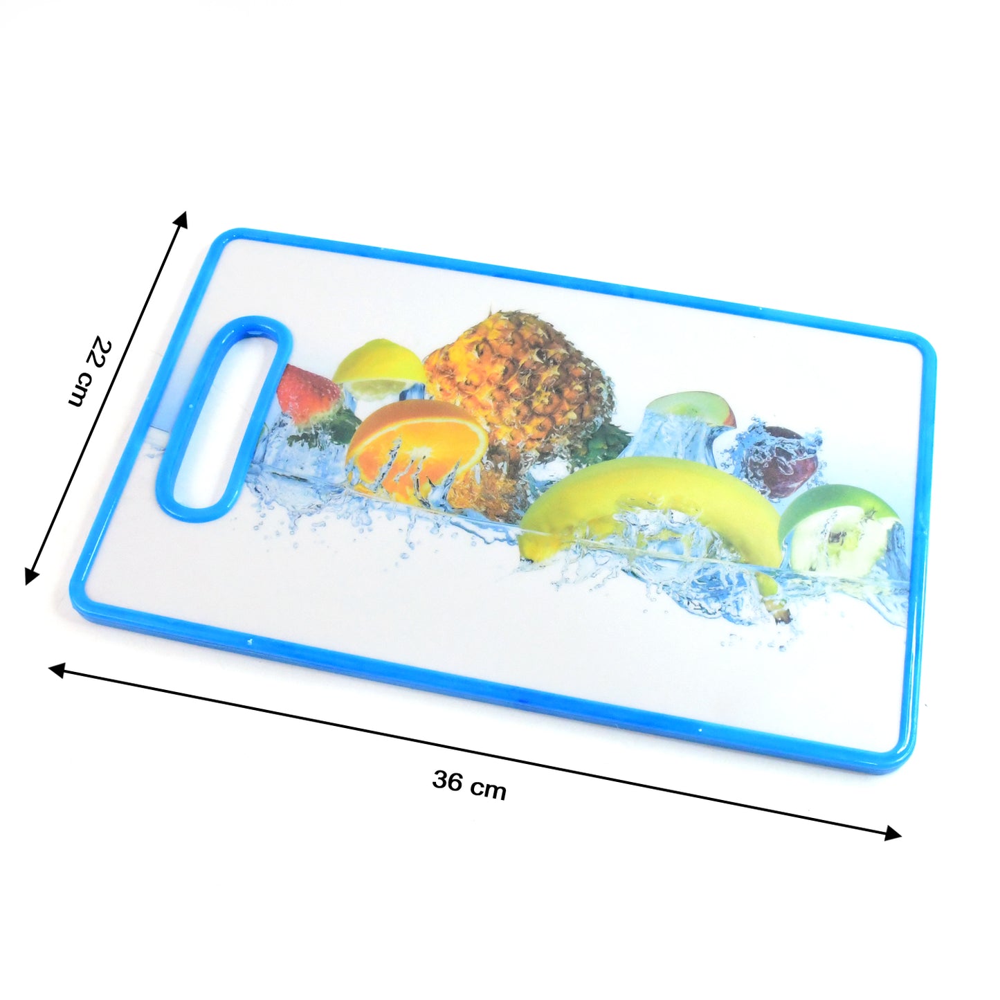 Wukusy large rectangular fruit print cutting board with 36x22cm surface for kitchen food preparation, featuring colorful fruit design.