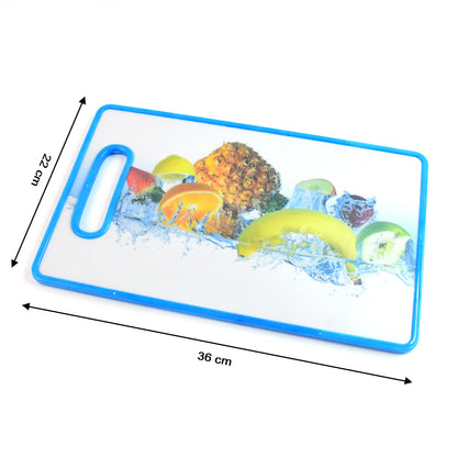 Wukusy large rectangular fruit print cutting board with 36x22cm surface for kitchen food preparation, featuring colorful fruit design.