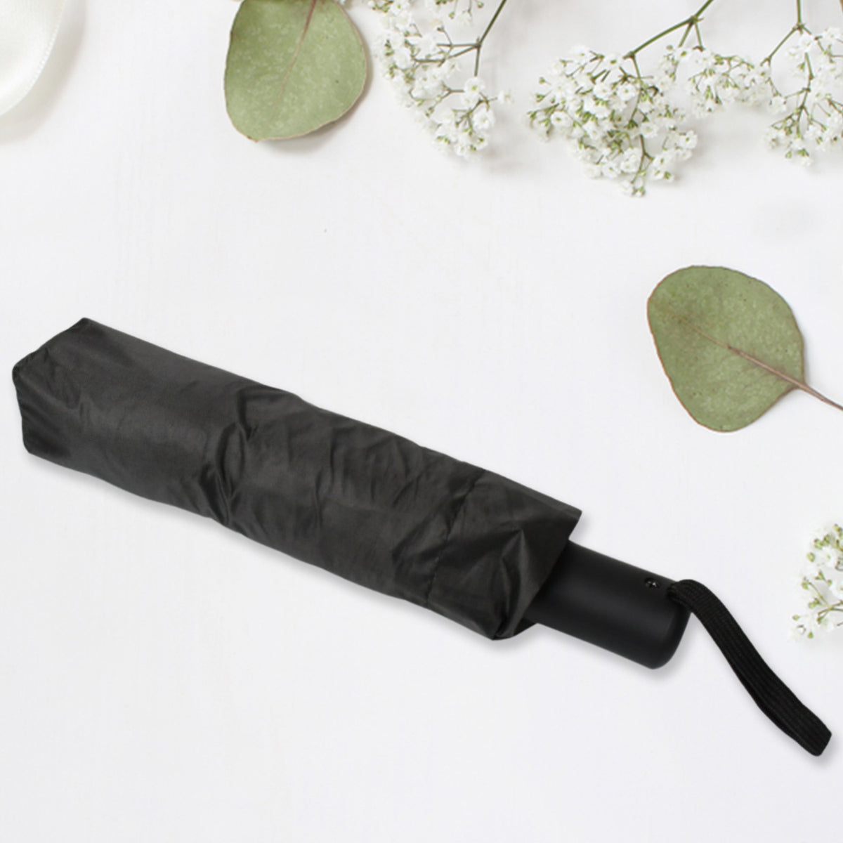 Wukusy 2-fold manual umbrella with steel shaft, windproof, rainproof, sunproof, wrist strap, compact for women, men, kids