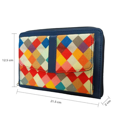 Blue vegan leather crossbody wallet for women and girls, stylish Ekom accessory with compact design and adjustable strap.