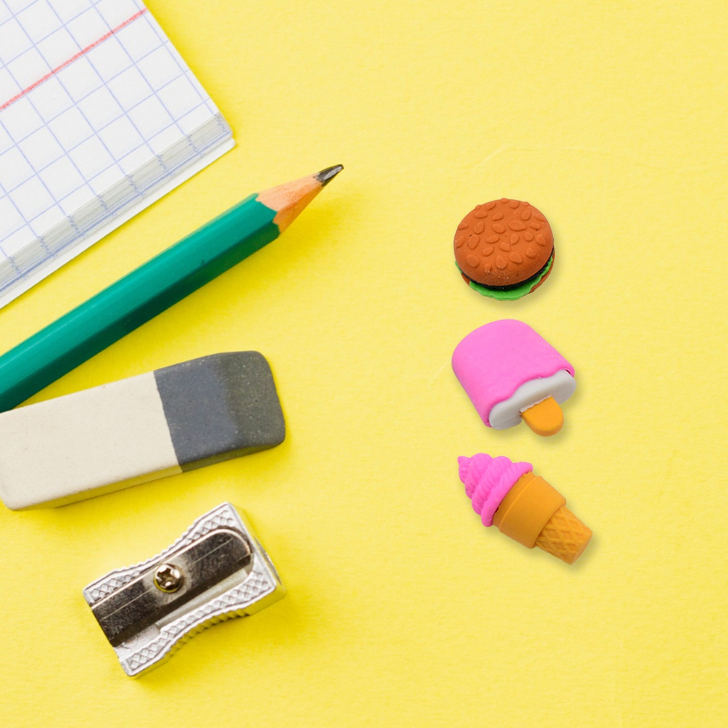 Set of three colorful Wukusy fancy erasers with mix design, perfect for office or school use. Bright, stylish, and fun.