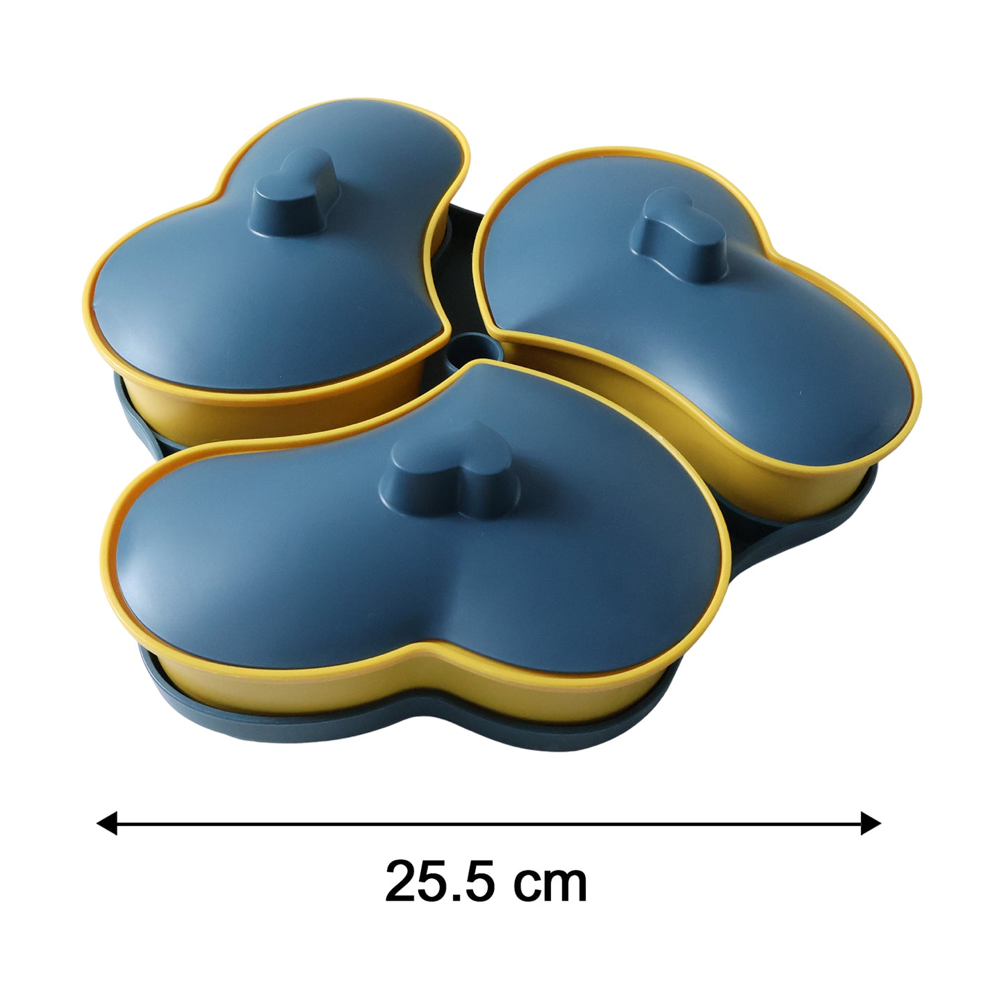 Wukusy multipurpose 3-section snack serving tray with lid, made of durable plastic, featuring separate compartments and a secure lid.