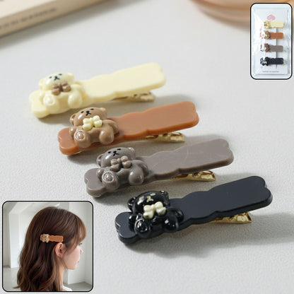 Set of four Wukusy cute teddy bear decorative snap hair clips, perfect for kids' hairstyles and accessories.