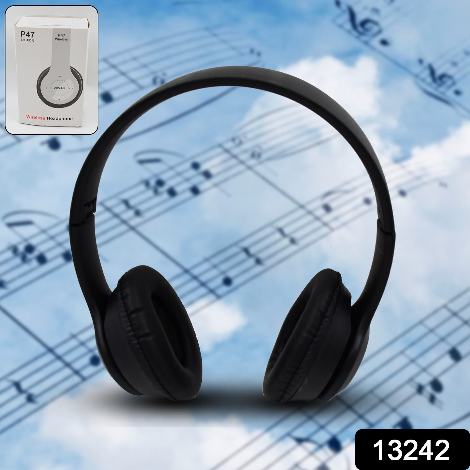 Wukusy foldable wireless headphones with calling function, showing black over-ear design and built-in microphone for mobile use