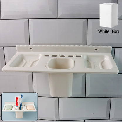 Wall-mounted bathroom organizer by Wukusy with four compartments for storage and organization.