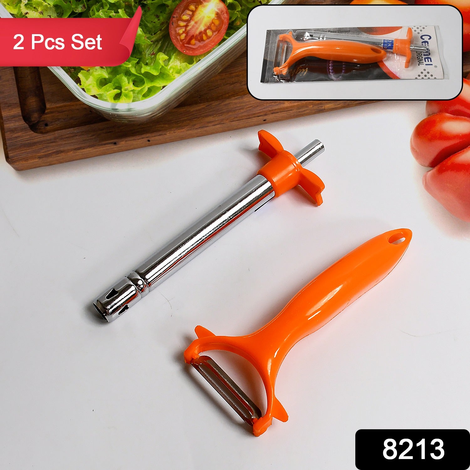 Wukusy 2-in-1 stainless steel kitchen combo lighter with vegetable cutter and peeler, both durable steel tools for cooking tasks
