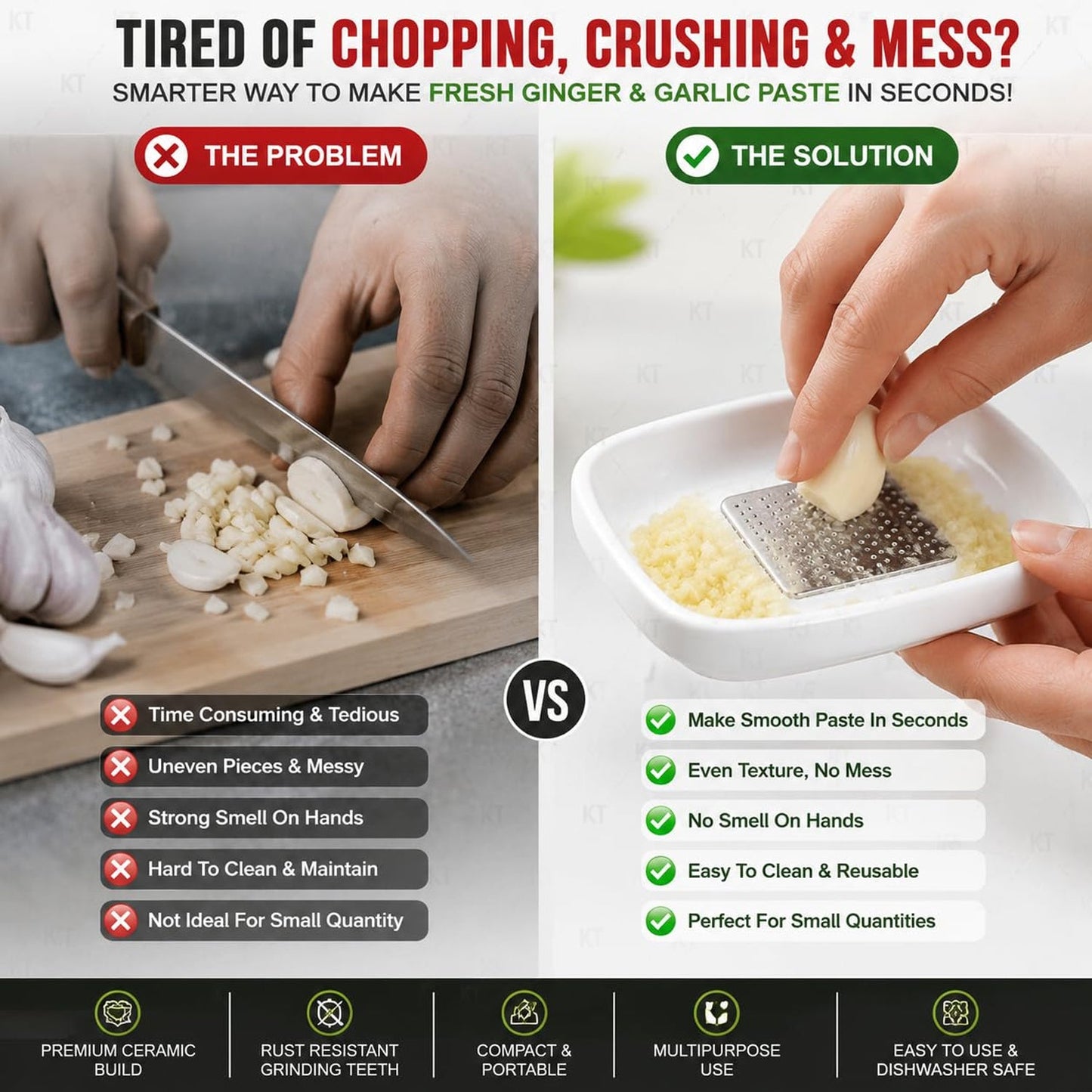 Wukusy garlic and ginger grater plate for quick, mess-free food prep with textured surface for easy grating of garlic and ginger