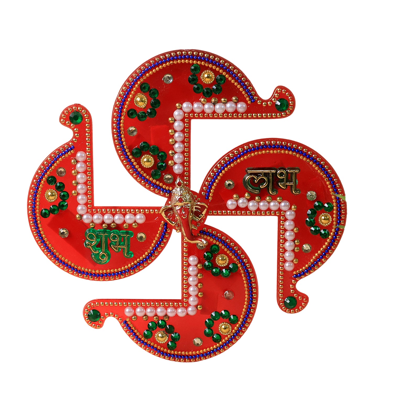 Acrylic Swastik Shubh Labh wall hanging in vibrant colors, decorative home decor by Wukusy for positive energy.