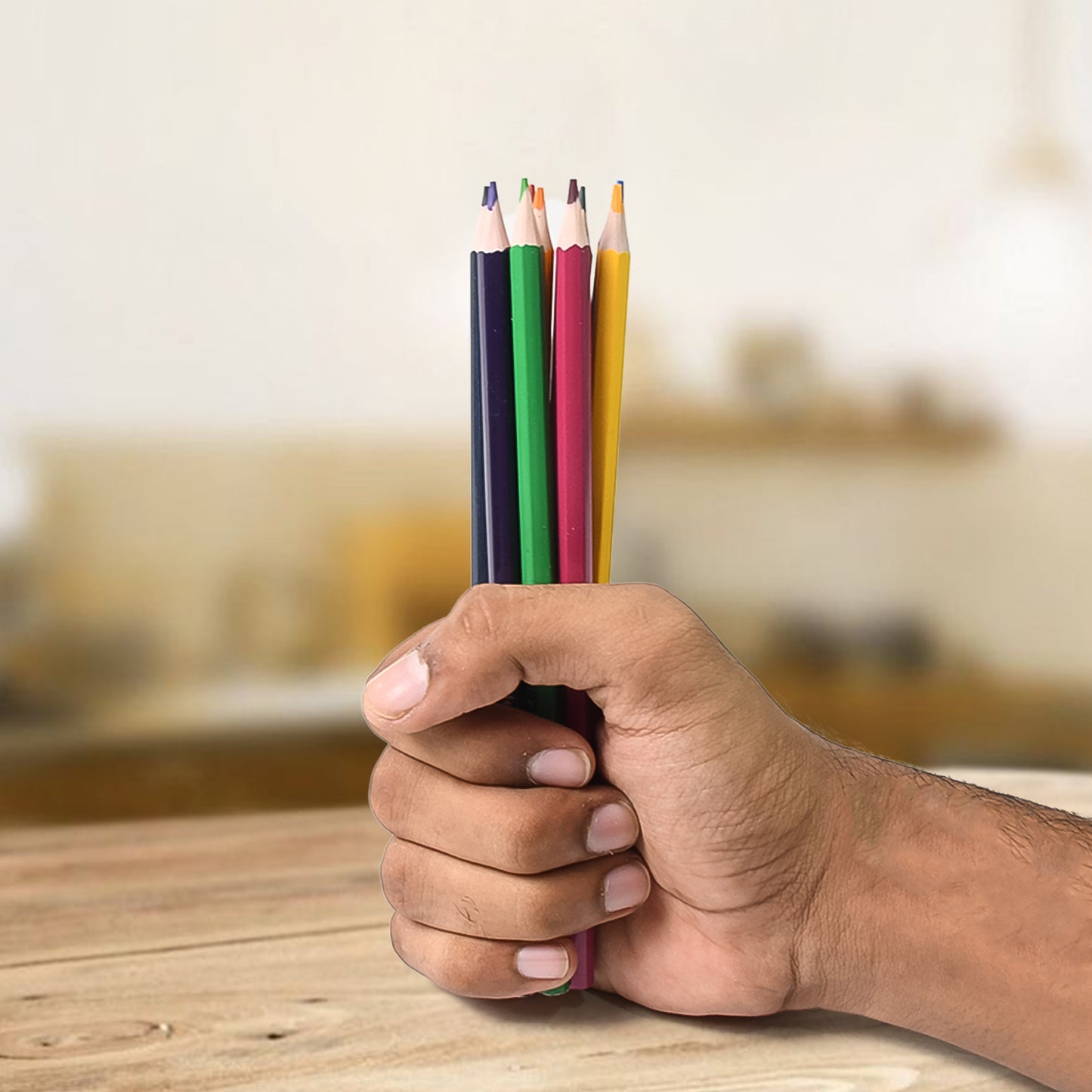 Set of 12 colorful wooden art drawing pencils from Wukusy, ideal for office or artistic use, displayed on a white background.