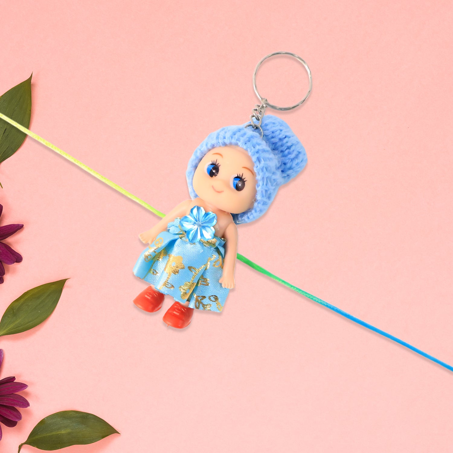 Cute soft toy Rakhi with keychain from Wukusy, perfect for kids, featuring colorful decorative design for boys and girls.