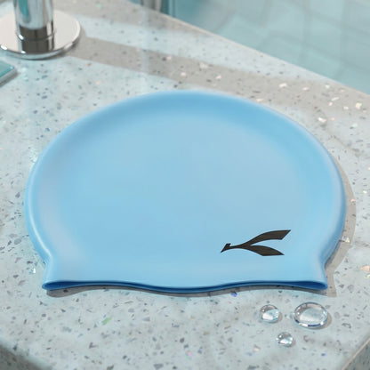 Stretchable silicone waterproof swimming cap by Wukusy, shown in black, designed for comfort and durability during swimming.