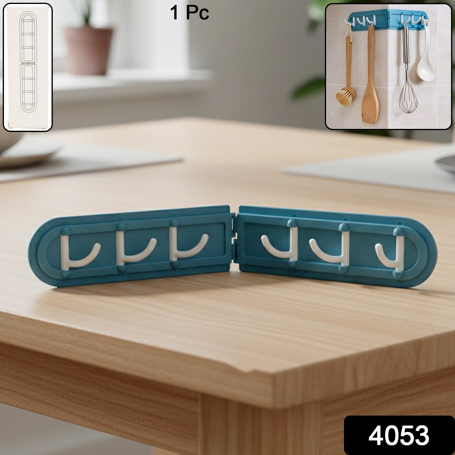 Wall-mounted foldable hook rack by Wukusy with rotating hooks for home organization and kitchen storage.