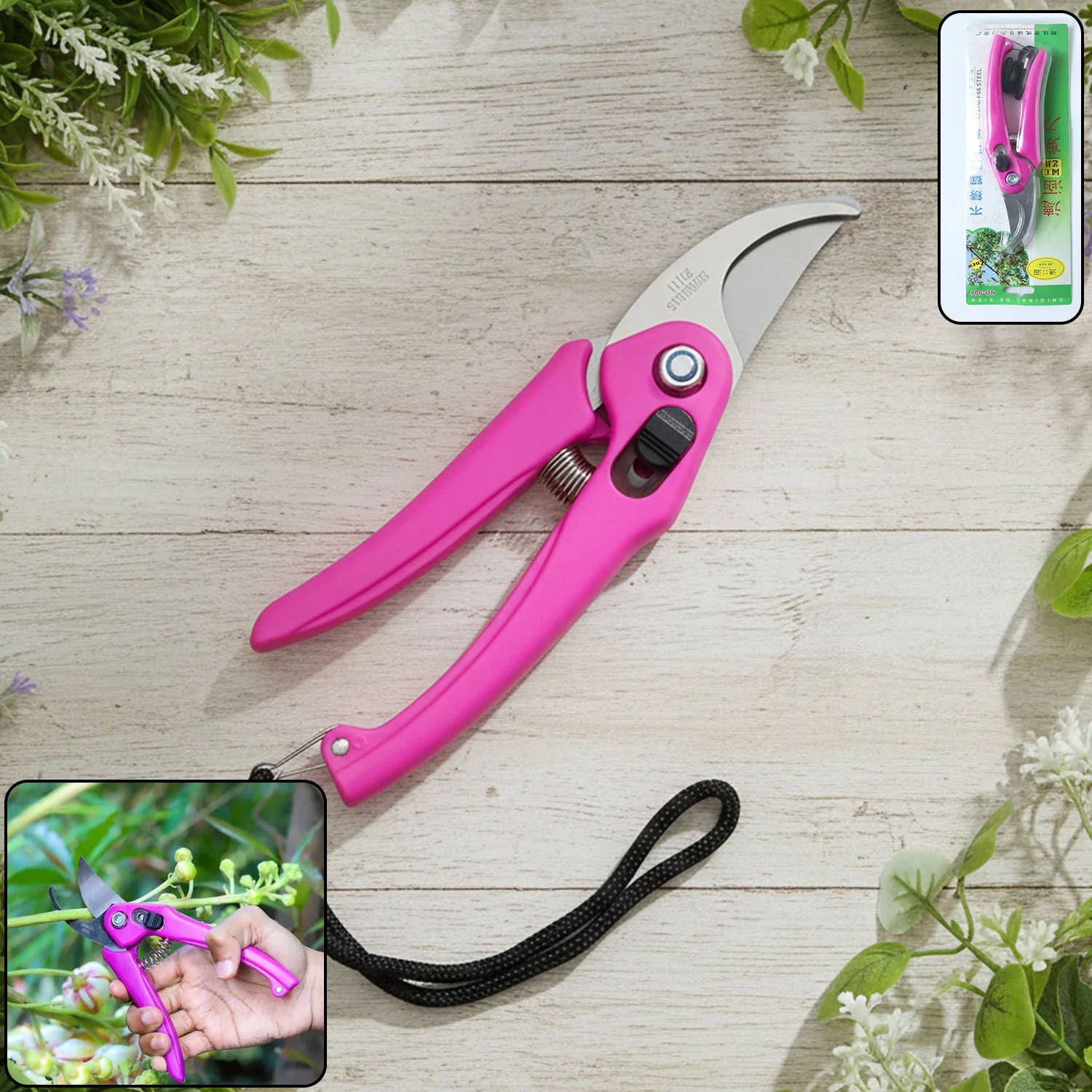 Wukusy complete gardening tool kit with trowel, pruners, hand rake, gloves, and watering spray for gardening tasks.