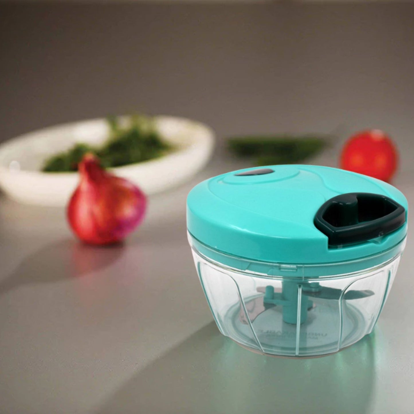 Wukusy 5959 Handy Mini Plastic Vegetable Chopper with 3 blades, onion and vegetable cutter for kitchen accessories.