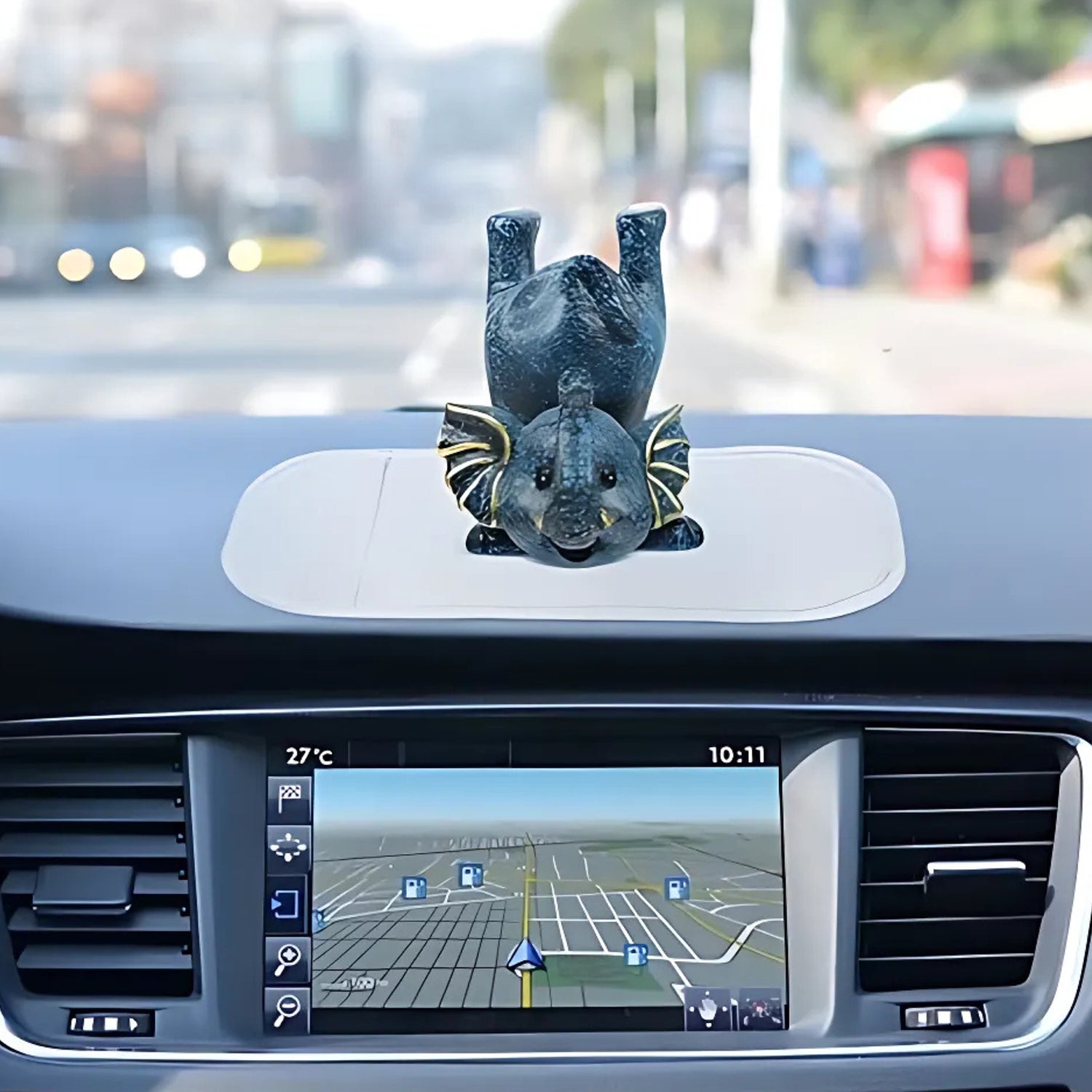 Large transparent Wukusy anti-slip dashboard mat for cars, designed to hold phones, keys, and small essentials securely.