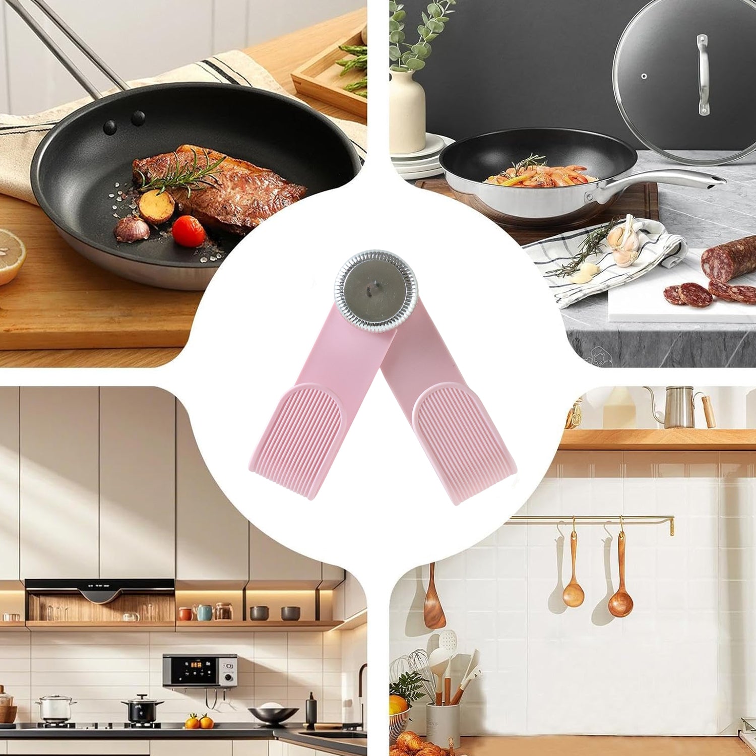 Wukusy adjustable anti-slip pot lid holder clip securing a pot lid on a stovetop