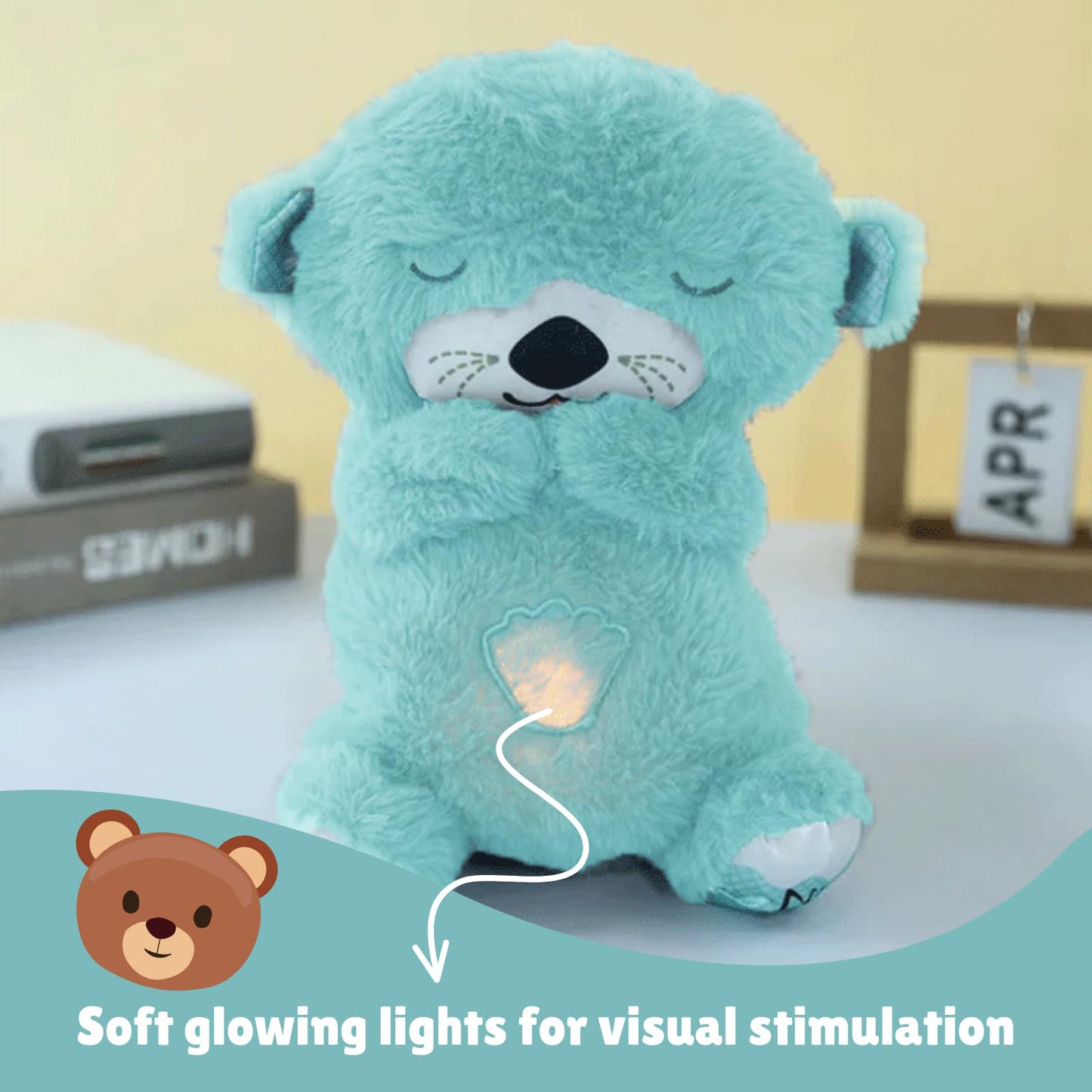 Soft plush teddy bear toy by Wukusy with musical features and LED light, perfect for children.