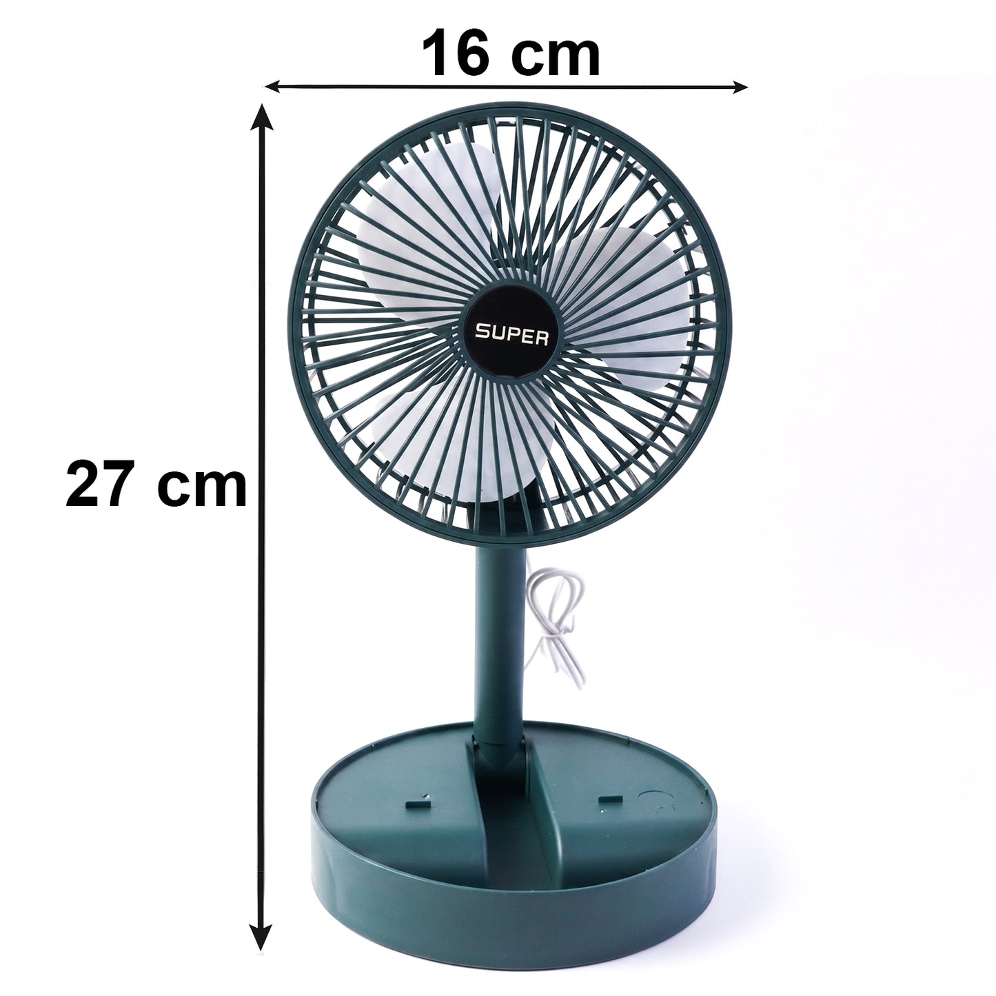 Wukusy USB table fan with adjustable stand, portable desk cooling fan for office use, shown on a desk with a laptop