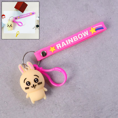 Cute bunny character keychain from Wukusy with a soft plush design and adorable facial features, ideal for keys or bags.