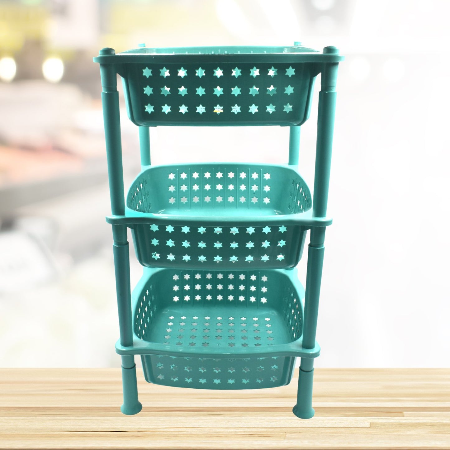 Wukusy 3-layer square kitchen trolley basket for organizing kitchen tools and supplies in a compact, multi-tiered design.