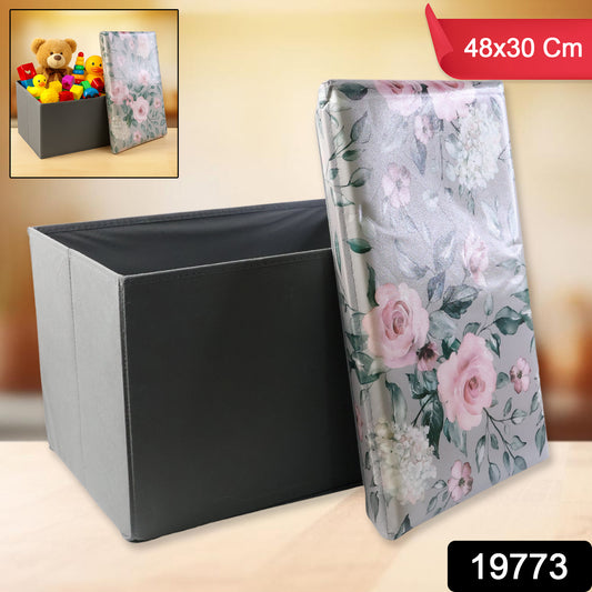 Wukusy premium foldable storage box with floral lid, versatile home organization solution, placed on a shelf or table.