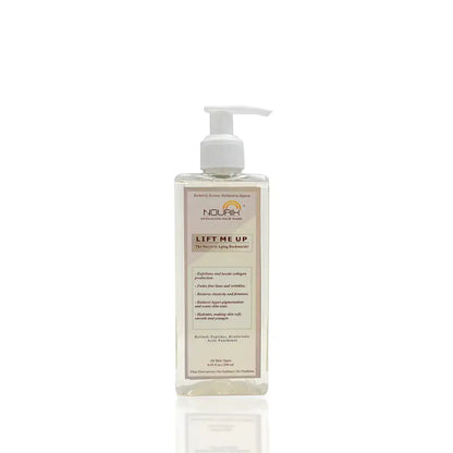 Nourix Lift Me Up Face Wash by 11012 for radiant, youthful-looking skin, shown in a sleek bottle with a pump dispenser.